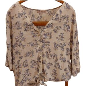 Willow & Root Oversized Button Blouse XL Cream Blue Tan NWOT